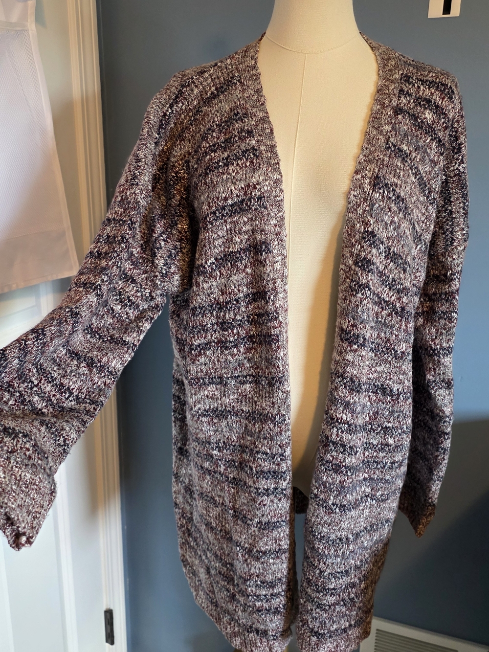 Knox Rose Heathered Gray and Purple Open-Front Cardigan